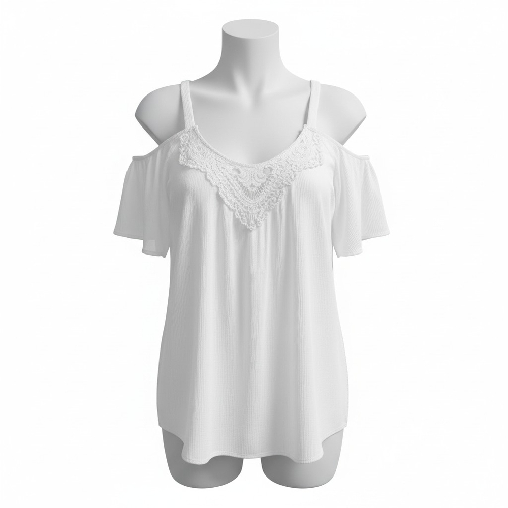 Torrid 1X Plus White Lace Trim Cold Shoulder Flowy Blouse